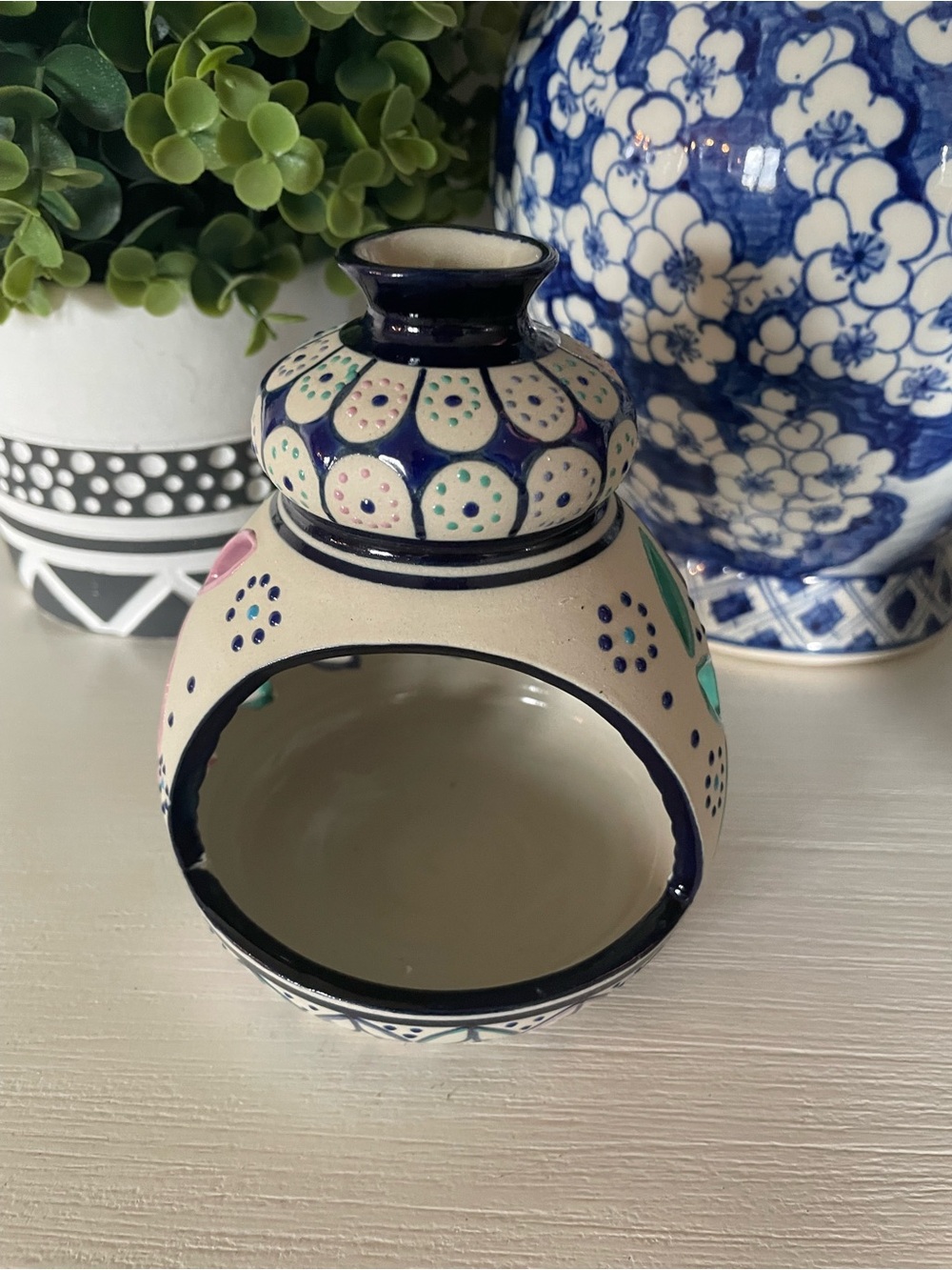 Vintage Javier Servin Mexico Talavera Pottery Handpainted Candle Holder 5.25”